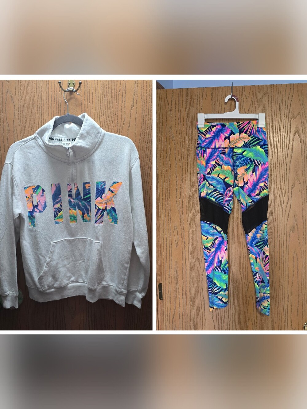 PINK Rare Victoria's Secret White Half-Zip Sweater with Tropical Logo & Leggings